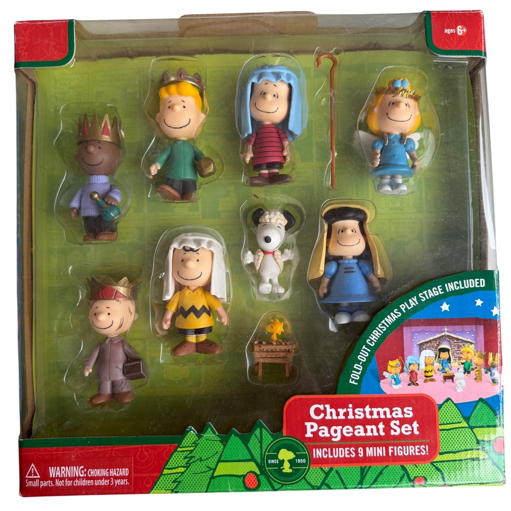 Peanuts Charlie Brown Christmas Pageant Mini Figure Set 9 Figures Nativity Stage